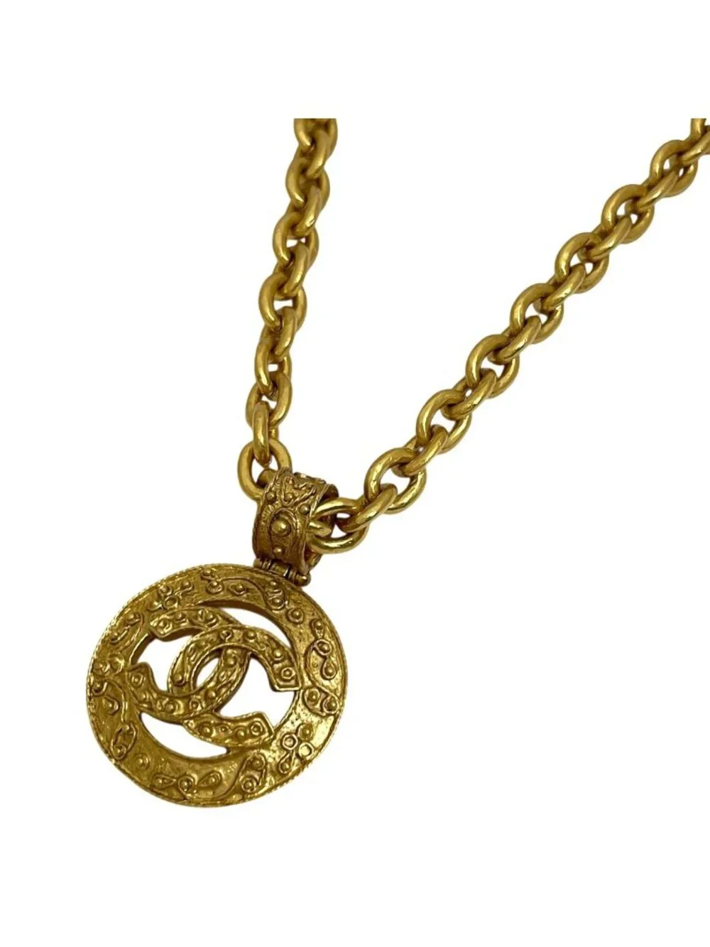Chanel CC Logo Chain Necklace Long Round Gold Plated